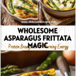 Asparagus & Goat Cheese Frittata in a Ceramic Baking Dish beside an Egg Whisk on Brown Paper for a Savory Breakfast